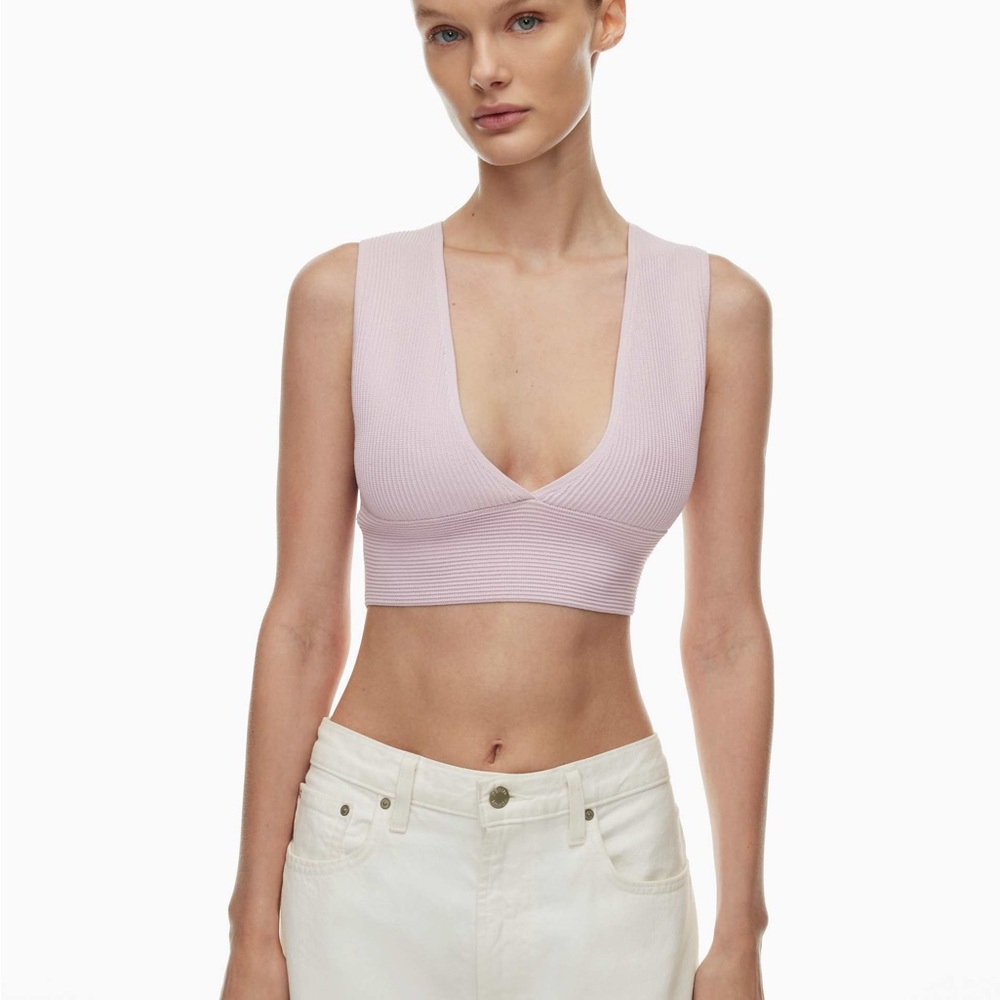 Babaton Halo Pink Ribbed Deep V Crop Top